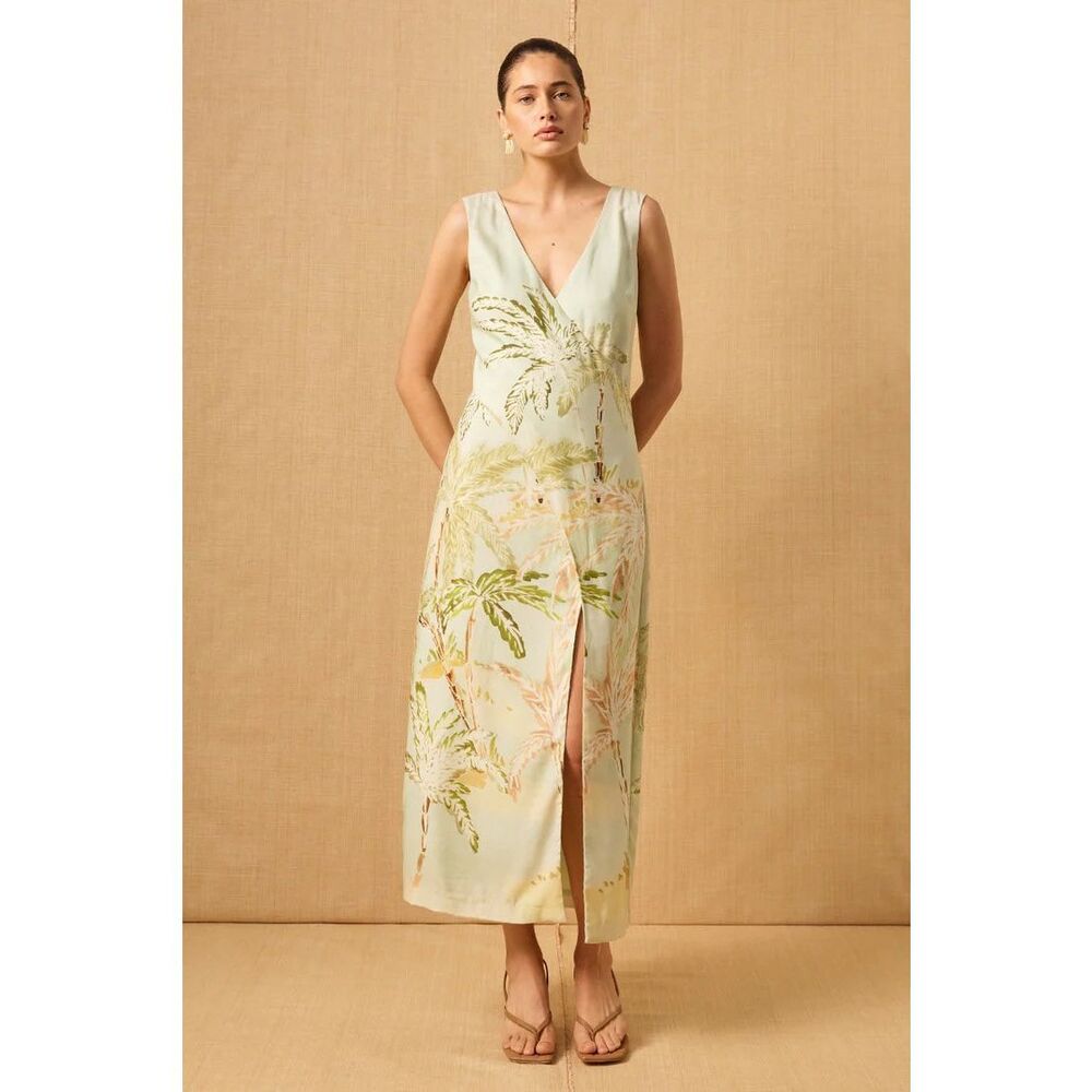 MON RENN ISLE DRESS IN ISLE OF PALMS PRINT in Green size S NWT $246 - Picture 2 of 9